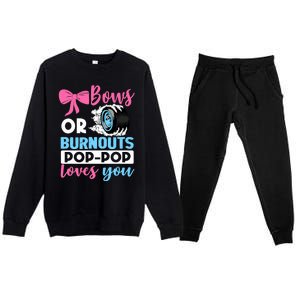 Burnouts or Bows Pop Pop loves you Gender Reveal party Baby Premium Crewneck Sweatsuit Set