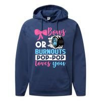 Burnouts or Bows Pop Pop loves you Gender Reveal party Baby Performance Fleece Hoodie