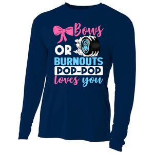 Burnouts or Bows Pop Pop loves you Gender Reveal party Baby Cooling Performance Long Sleeve Crew