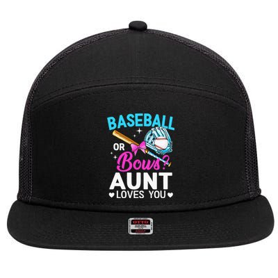 Baseball Or Bows Aunt Loves You Gender Reveal 7 Panel Mesh Trucker Snapback Hat