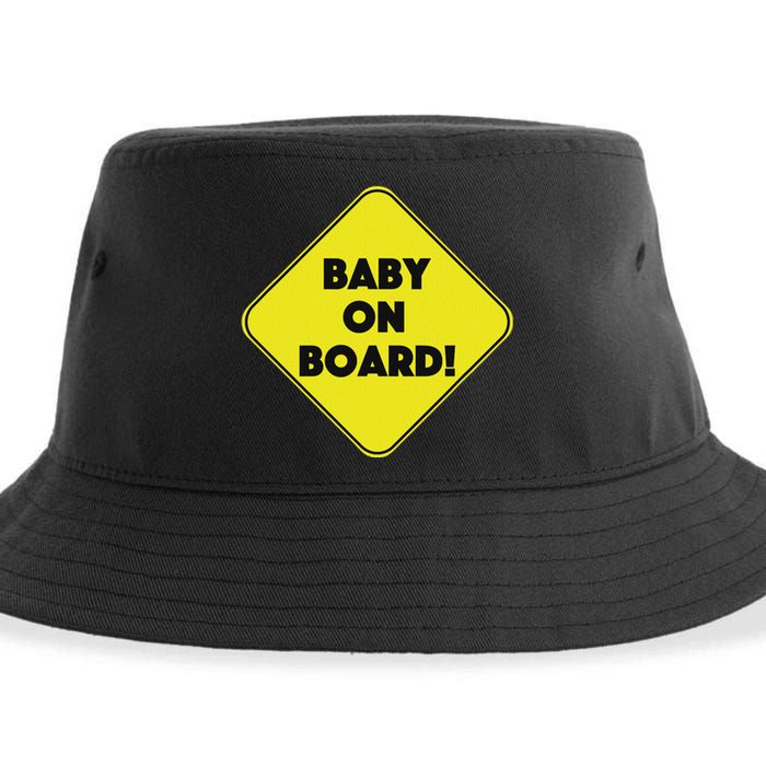 Baby On Board Sign Funny Pregnancy Sustainable Bucket Hat