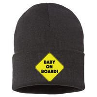 Baby On Board Sign Funny Pregnancy Sustainable Knit Beanie