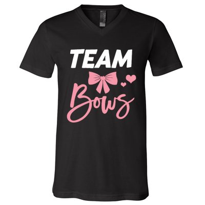 Burnouts Or Bows Team Boy Team Girl Gender Reveal V-Neck T-Shirt