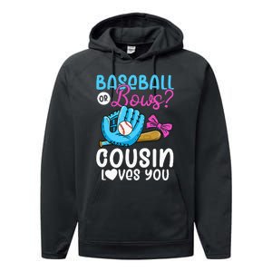 Baseball Or Bows Cousin Loves You Pink or Blue Gender Reveal Performance Fleece Hoodie