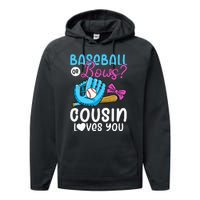 Baseball Or Bows Cousin Loves You Pink or Blue Gender Reveal Performance Fleece Hoodie