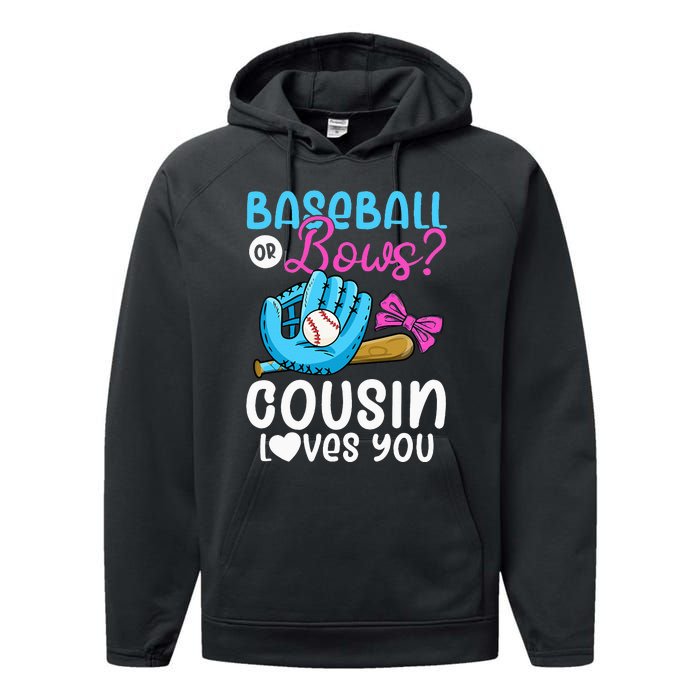 Baseball Or Bows Cousin Loves You Pink or Blue Gender Reveal Performance Fleece Hoodie