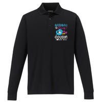 Baseball Or Bows Cousin Loves You Pink or Blue Gender Reveal Performance Long Sleeve Polo