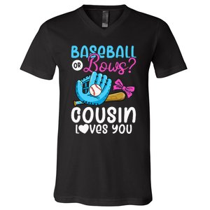 Baseball Or Bows Cousin Loves You Pink or Blue Gender Reveal V-Neck T-Shirt