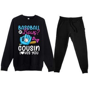 Baseball Or Bows Cousin Loves You Pink or Blue Gender Reveal Premium Crewneck Sweatsuit Set