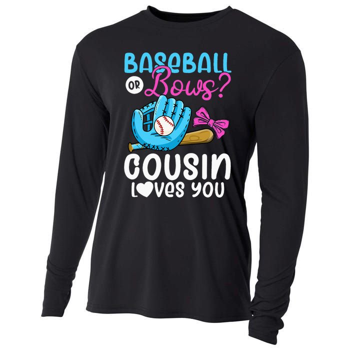 Baseball Or Bows Cousin Loves You Pink or Blue Gender Reveal Cooling Performance Long Sleeve Crew