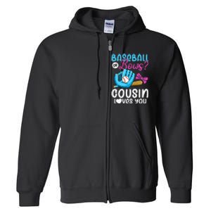 Baseball Or Bows Cousin Loves You Pink or Blue Gender Reveal Full Zip Hoodie