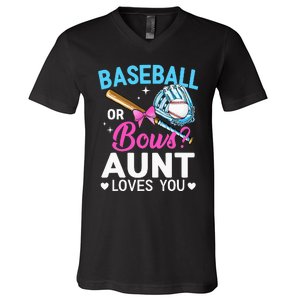 Baseball Or Bows Aunt Loves You Gender Reveal V-Neck T-Shirt