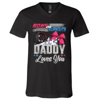 Burnouts Or Bows Gender Reveal Party Announcement Daddy V-Neck T-Shirt