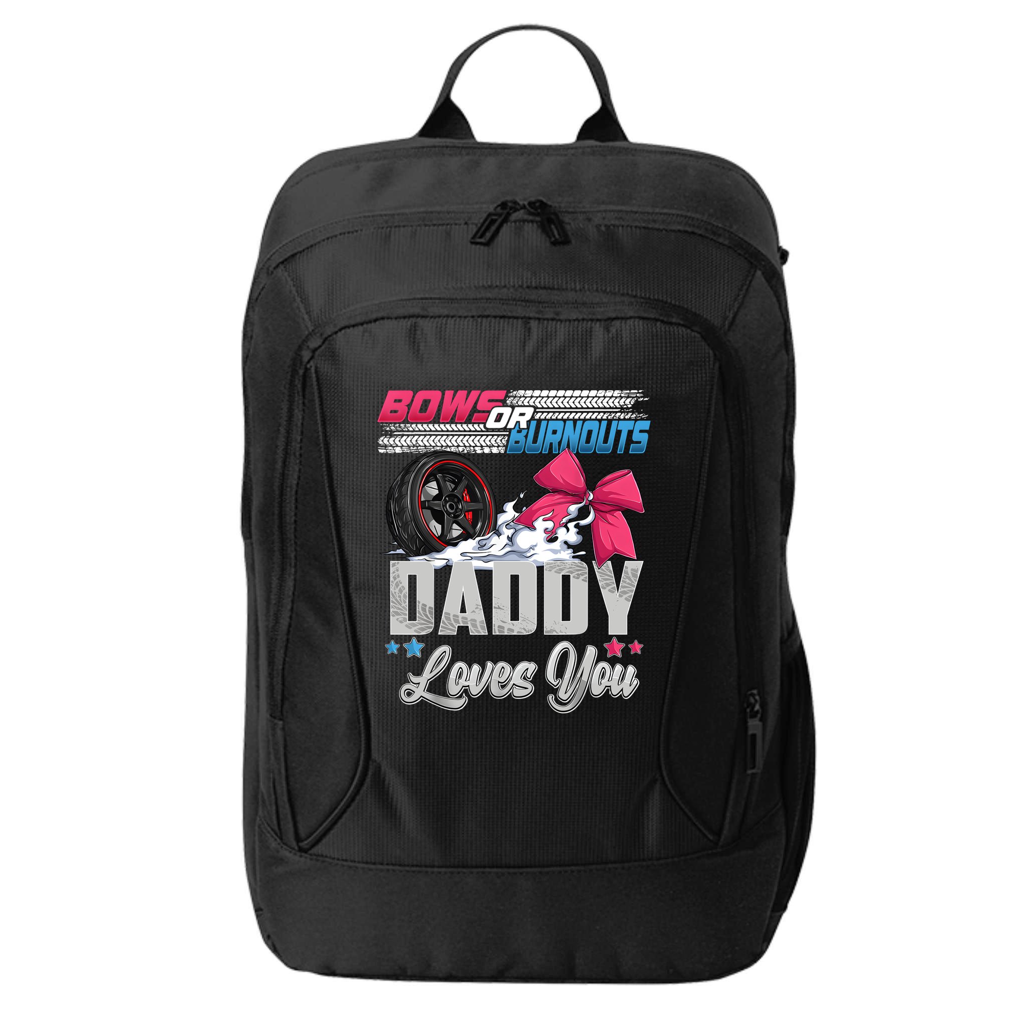 Burnouts Or Bows Gender Reveal Party Announcement Daddy City Backpack