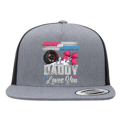 Burnouts Or Bows Gender Reveal Party Announcement Daddy Flat Bill Trucker Hat