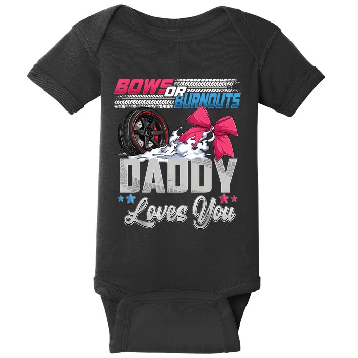 Burnouts Or Bows Gender Reveal Party Announcement Daddy Baby Bodysuit