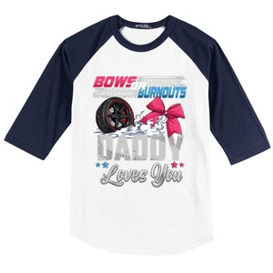 Burnouts Or Bows Gender Reveal Party Announcement Daddy Baseball Sleeve Shirt