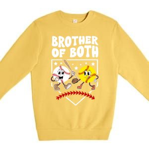 Brother Of Both Groovy Softball Baseball Brother Gift Premium Crewneck Sweatshirt