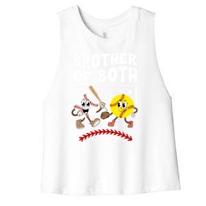 Brother Of Both Groovy Softball Baseball Brother Gift Women's Racerback Cropped Tank