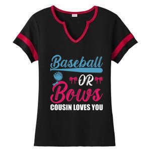 Baseball Or Bows Cousin Loves You Funny Gender Reveal Kids Ladies Halftime Notch Neck Tee