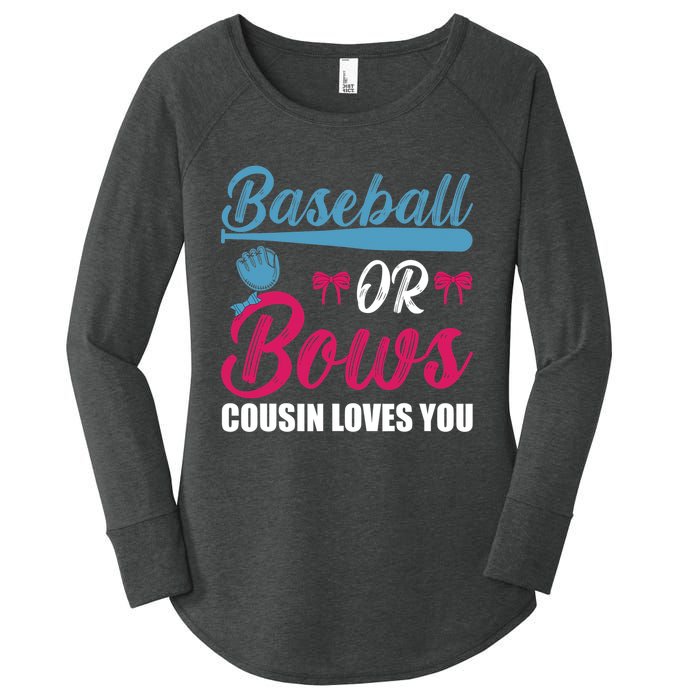 Baseball Or Bows Cousin Loves You Funny Gender Reveal Kids Women's Perfect Tri Tunic Long Sleeve Shirt