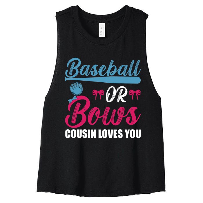 Baseball Or Bows Cousin Loves You Funny Gender Reveal Kids Women's Racerback Cropped Tank