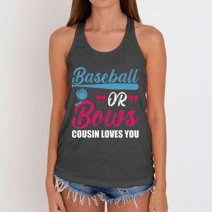 Baseball Or Bows Cousin Loves You Funny Gender Reveal Kids Women's Knotted Racerback Tank