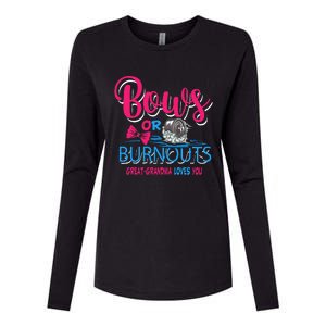 Burnouts Or Bows Gender Reveal Baby Great Grandma Womens Cotton Relaxed Long Sleeve T-Shirt