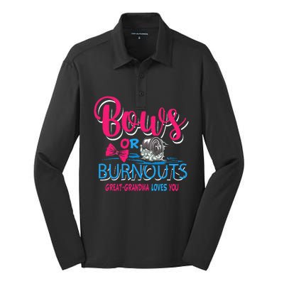 Burnouts Or Bows Gender Reveal Baby Great Grandma Silk Touch Performance Long Sleeve Polo