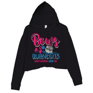 Burnouts Or Bows Gender Reveal Baby Great Grandma Crop Fleece Hoodie