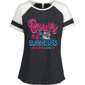 Burnouts Or Bows Gender Reveal Baby Great Grandma Enza Ladies Jersey Colorblock Tee