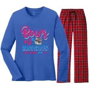 Burnouts Or Bows Gender Reveal Baby Great Grandma Women's Long Sleeve Flannel Pajama Set 