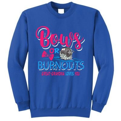 Burnouts Or Bows Gender Reveal Baby Great Grandma Tall Sweatshirt