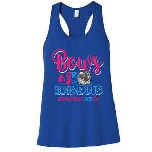 Burnouts Or Bows Gender Reveal Baby Great Grandma Women's Racerback Tank