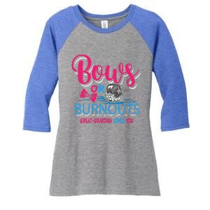 Burnouts Or Bows Gender Reveal Baby Great Grandma Women's Tri-Blend 3/4-Sleeve Raglan Shirt