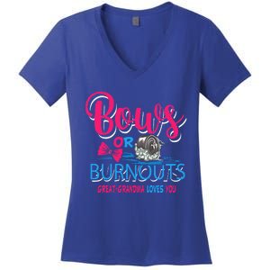 Burnouts Or Bows Gender Reveal Baby Great Grandma Women's V-Neck T-Shirt