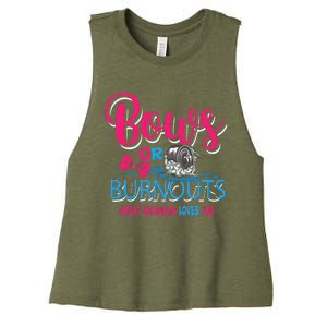 Burnouts Or Bows Gender Reveal Baby Great Grandma Women's Racerback Cropped Tank