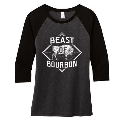 Beast Of Bourbon American Bison Buffalo Lover Wildlife Women's Tri-Blend 3/4-Sleeve Raglan Shirt