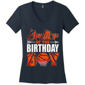 Brother Of Birthday Boy Basketball Matching Family Party Women's V-Neck T-Shirt