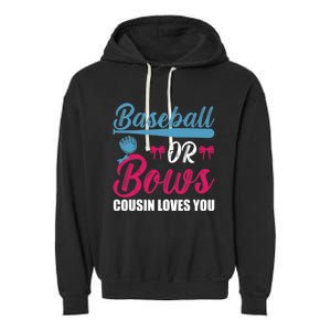 Baseball Or Bows Cousin Loves You Funny Gender Reveal Kids Garment-Dyed Fleece Hoodie