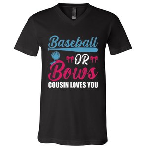 Baseball Or Bows Cousin Loves You Funny Gender Reveal Kids V-Neck T-Shirt