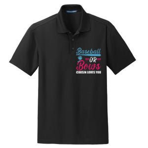 Baseball Or Bows Cousin Loves You Funny Gender Reveal Kids Dry Zone Grid Polo