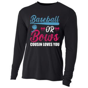 Baseball Or Bows Cousin Loves You Funny Gender Reveal Kids Cooling Performance Long Sleeve Crew