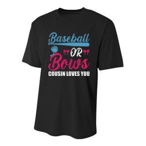 Baseball Or Bows Cousin Loves You Funny Gender Reveal Kids Youth Performance Sprint T-Shirt