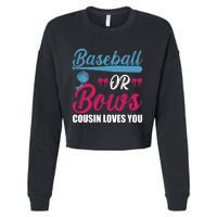 Baseball Or Bows Cousin Loves You Funny Gender Reveal Kids Cropped Pullover Crew