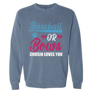 Baseball Or Bows Cousin Loves You Funny Gender Reveal Kids Garment-Dyed Sweatshirt