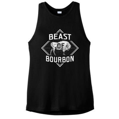 Beast Of Bourbon American Bison Buffalo Lover Wildlife Ladies PosiCharge Tri-Blend Wicking Tank