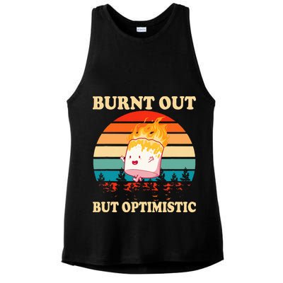 Burnt Out But Optimistic Marshmallow Retro Sunset Camping Ladies PosiCharge Tri-Blend Wicking Tank