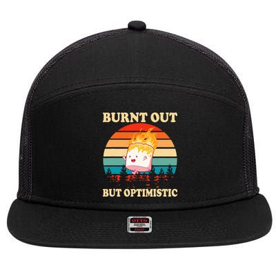 Burnt Out But Optimistic Marshmallow Retro Sunset Camping 7 Panel Mesh Trucker Snapback Hat