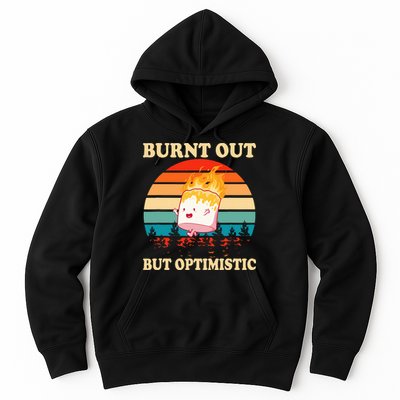 Burnt Out But Optimistic Marshmallow Retro Sunset Camping Hoodie